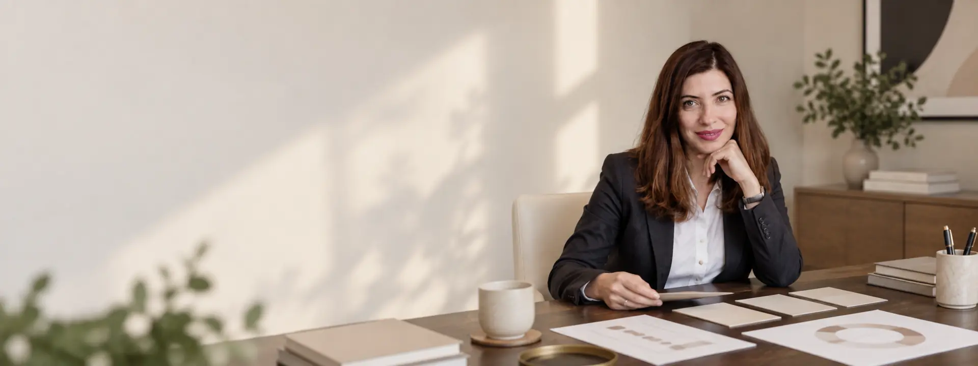 Noemi Zirpoli alla scrivania con i materiali del Metodo RICCA® per la pianificazione patrimoniale